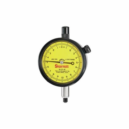 Starrett® 25-161J 25 Series AGD Group 2 Continuous Dial Dial Indicator, 0.5 mm, 0 to 10 to 0 Dial Reading, 0.002 mm, 2-1/4 in Dial, 13/64 in Dia Tip